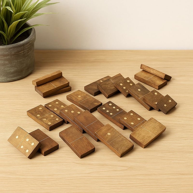 GoCraft Handmade Wooden Dominoes Set | 28-Piece Double Six Professional Size Dominoes with Decorative Wooden Storage Box | Classic Game Set for Family Fun & Entertainment - Image 2